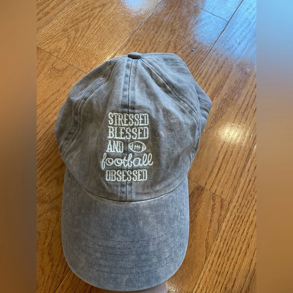 David & Young Embroidered Baseball Hat “Stressed Blessed & Football Obsessed”